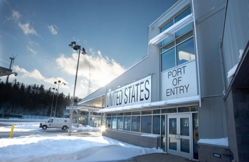 Sunny winter day at the United States international border port of entry.
